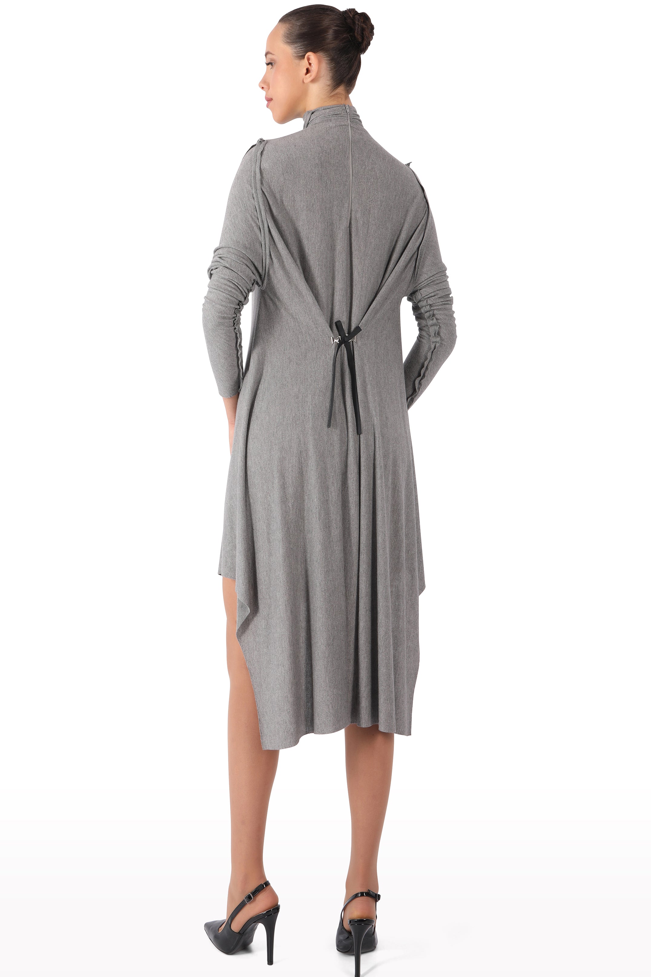 Draped High-Neck Midi Dress