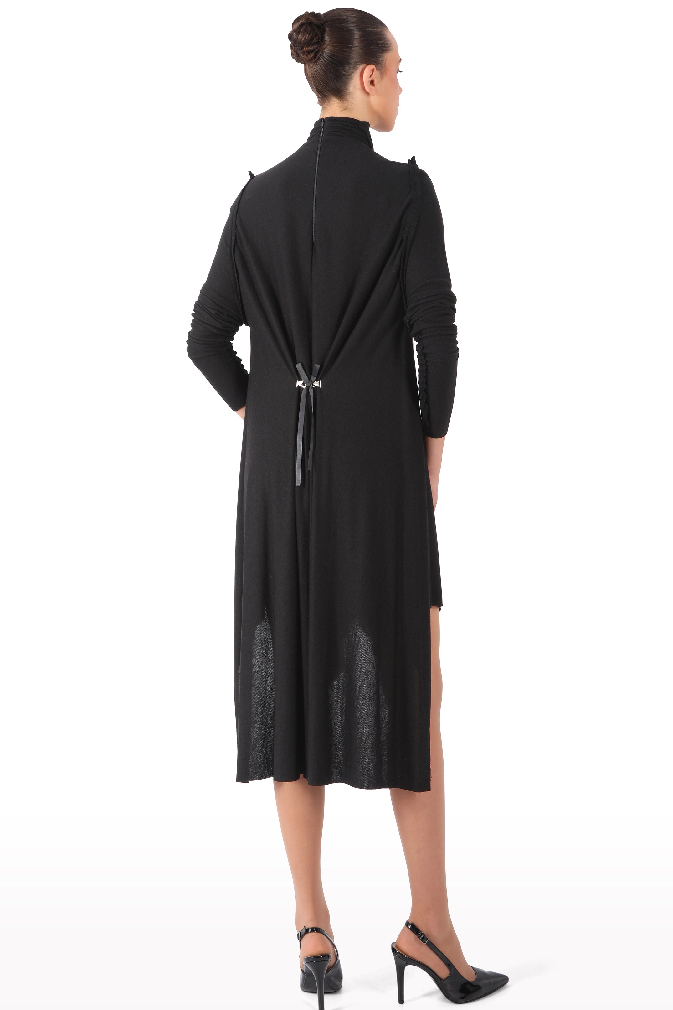 Draped High-Neck Midi Dress