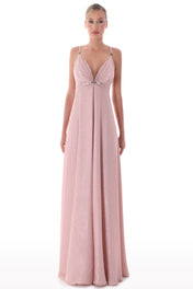 Plunged crepe de chine long dress