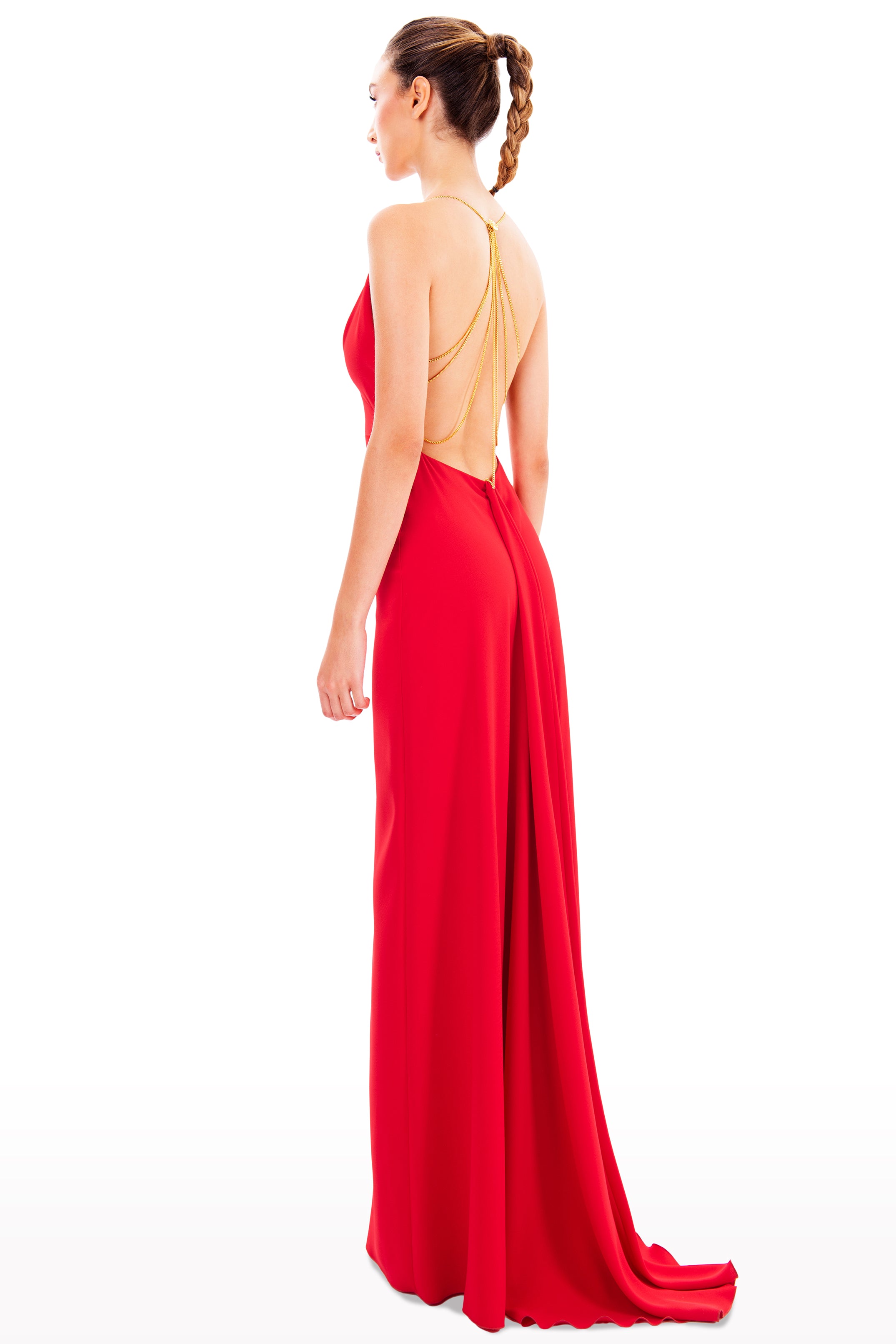 Plunged Dress with Gold Plated Buttons Red / 40 Plunged Dress with Gold Plated Buttons Red / 40