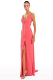 Plunged Dress with Gold Plated Buttons