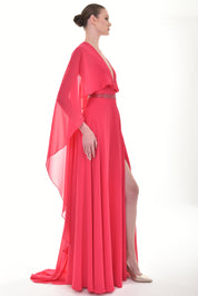 Cape-like crepe long dress