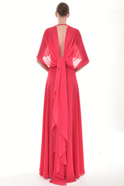 Cape-like crepe long dress