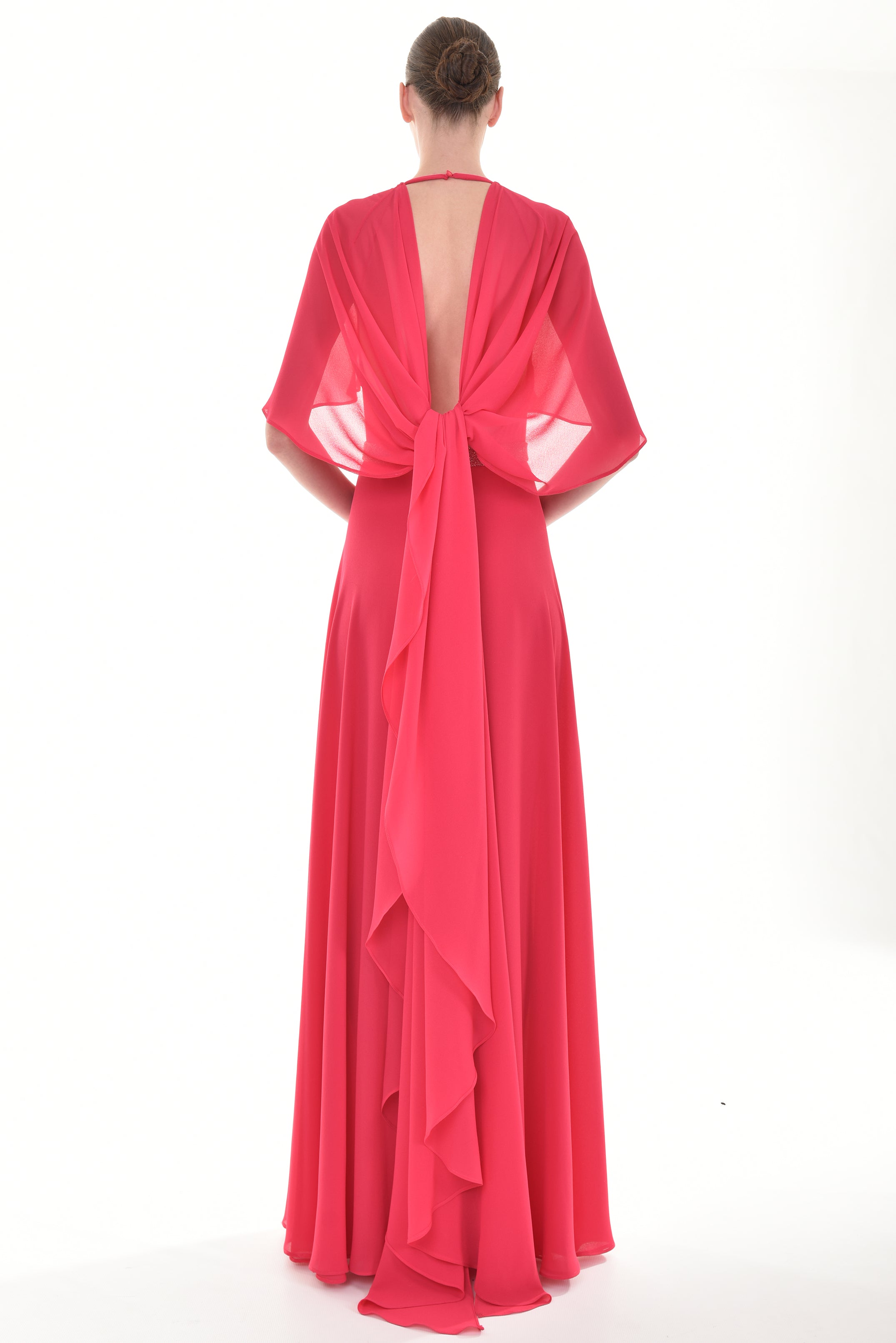 Cape-like crepe long dress