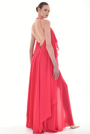 Cape-like crepe long dress