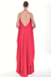 Cape-like crepe long dress