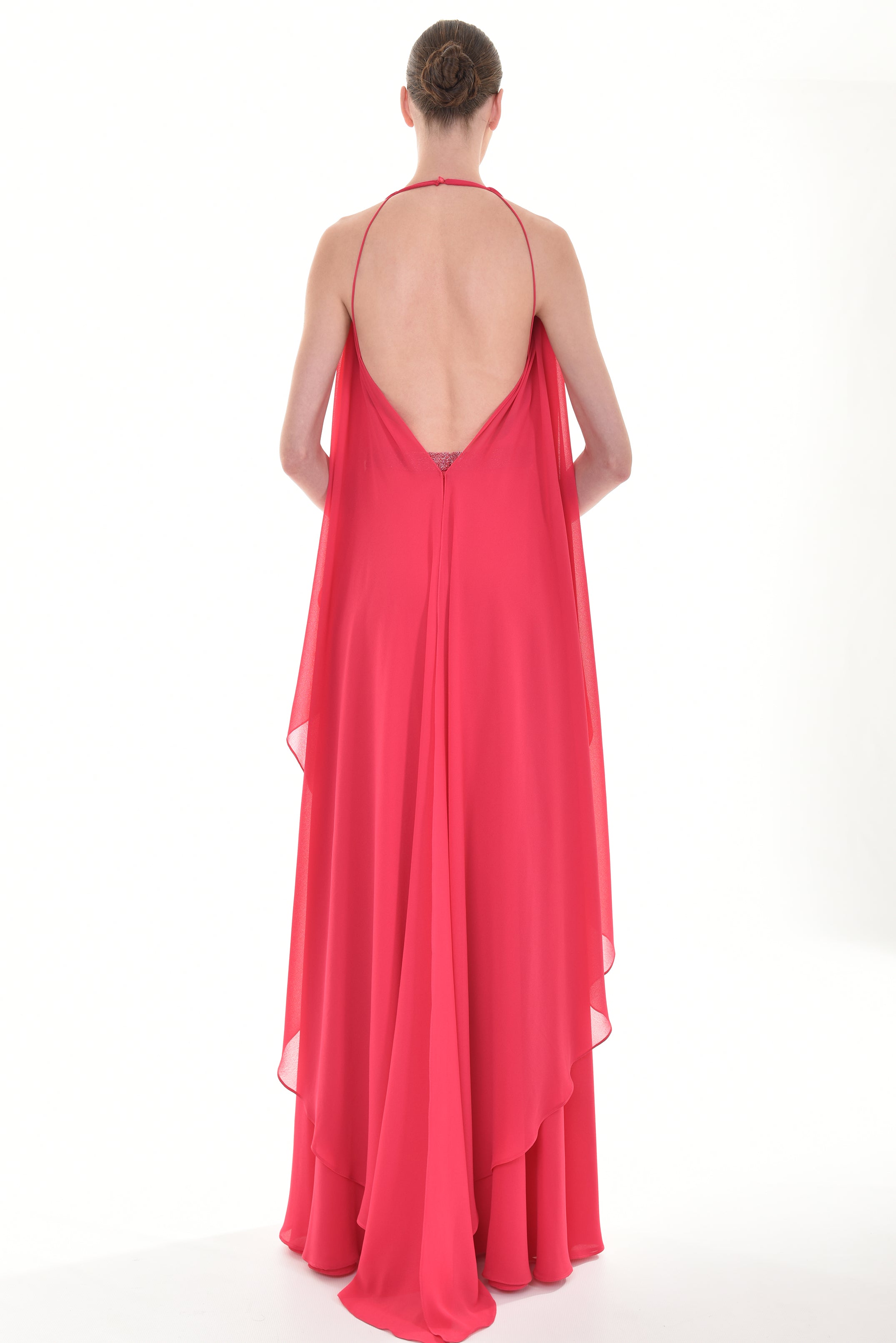 Cape-like crepe long dress