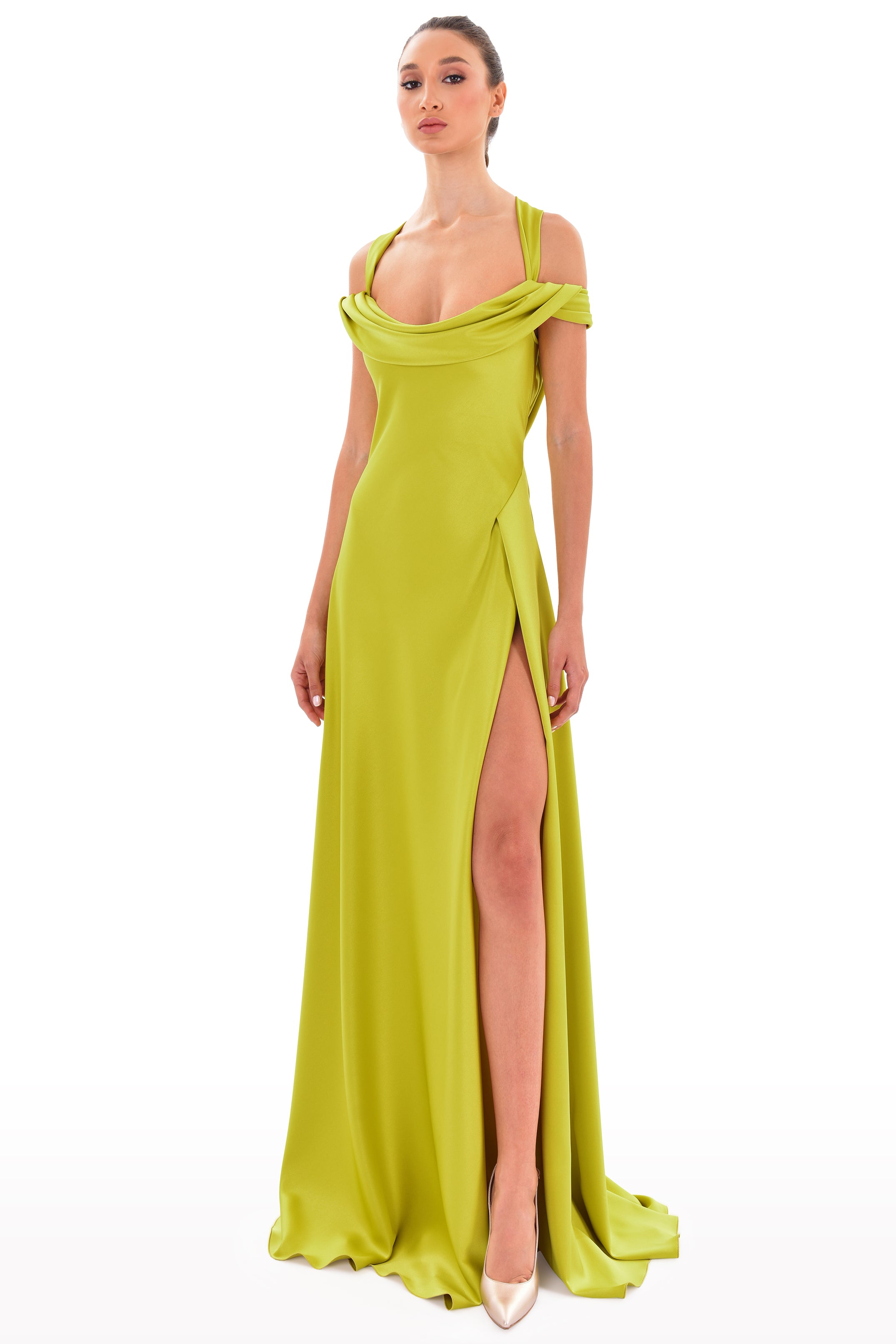 Halter-Style Satin Dress 40 / Green Halter-Style Satin Dress 40 / Green