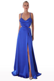 Cut-out satin long dress