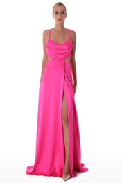 Cut-out satin long dress