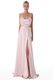 Cut-out satin long dress