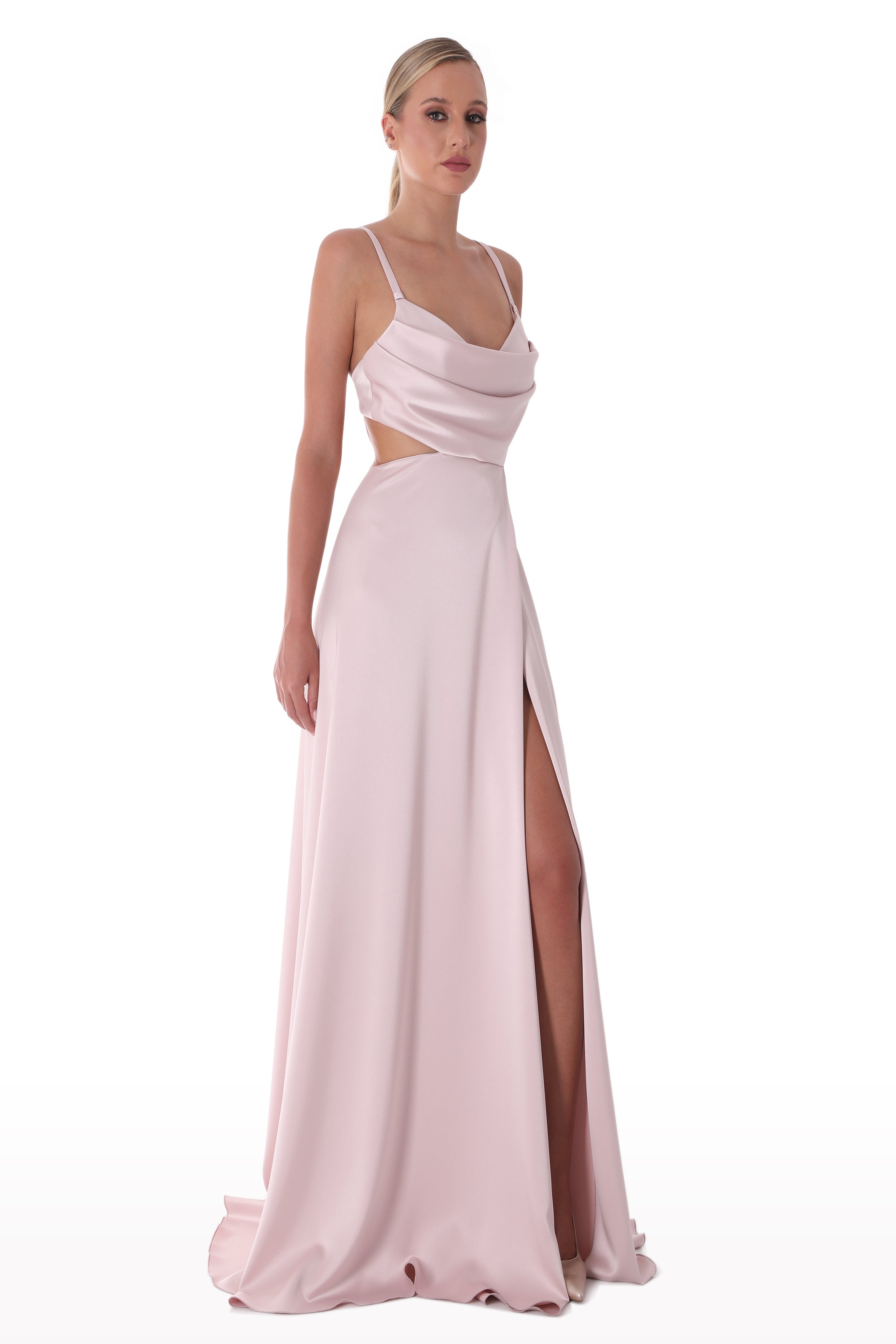 Cut-out satin long dress