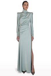 High-Neck Satin Gown
