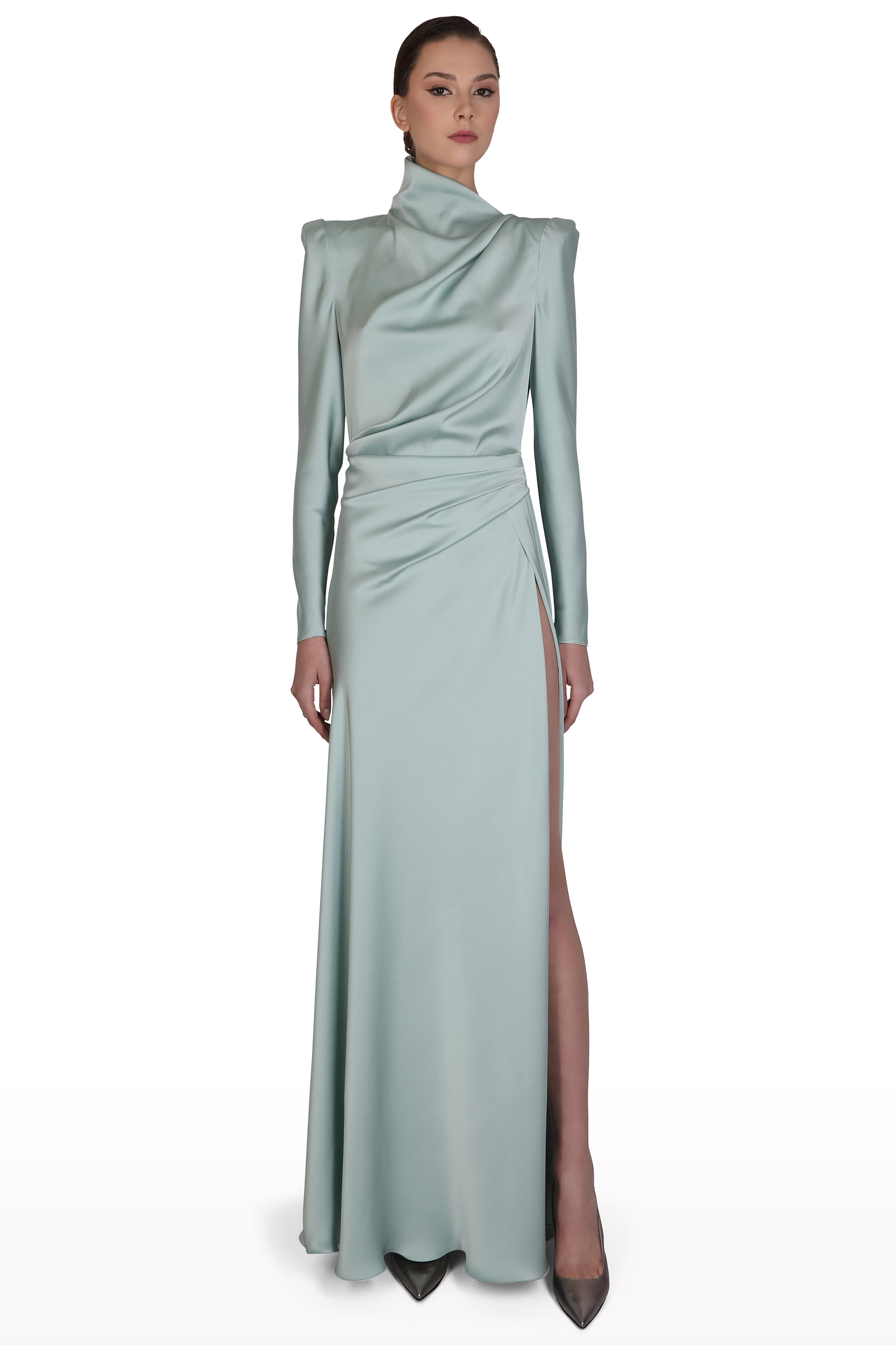 High-Neck Satin Gown