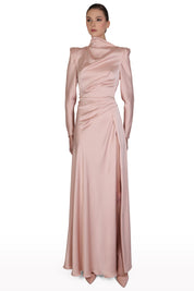 High-Neck Satin Gown