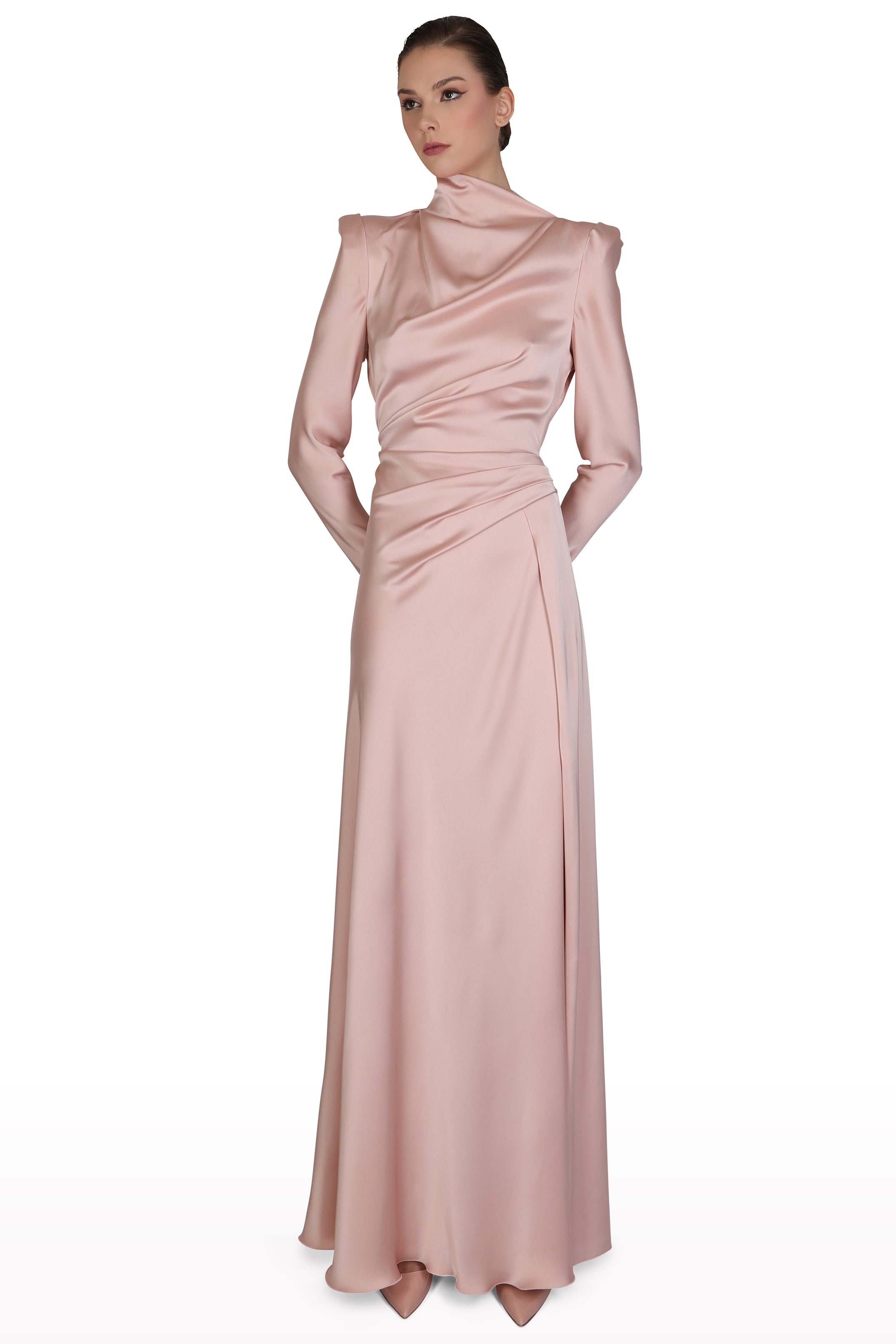 High-Neck Satin Gown