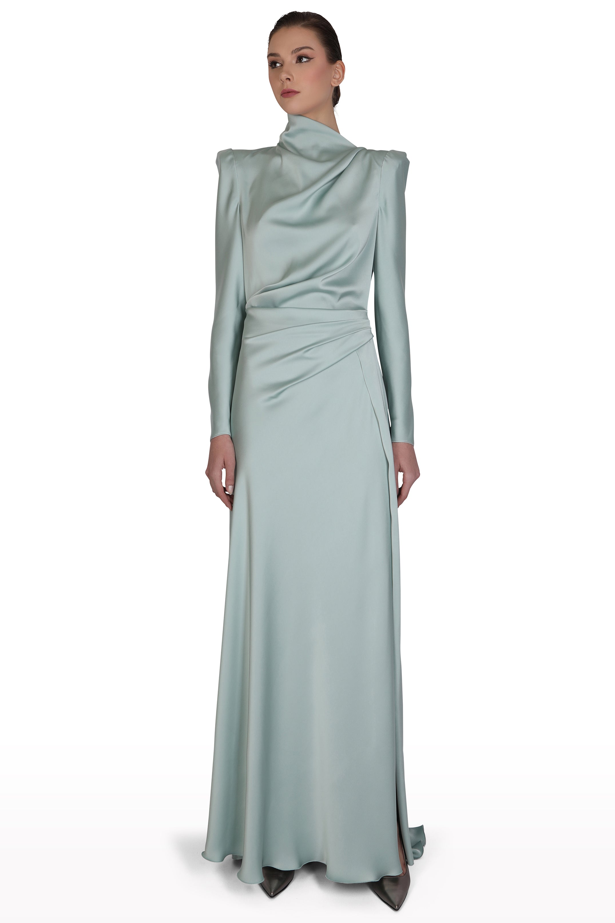 High-Neck Satin Gown