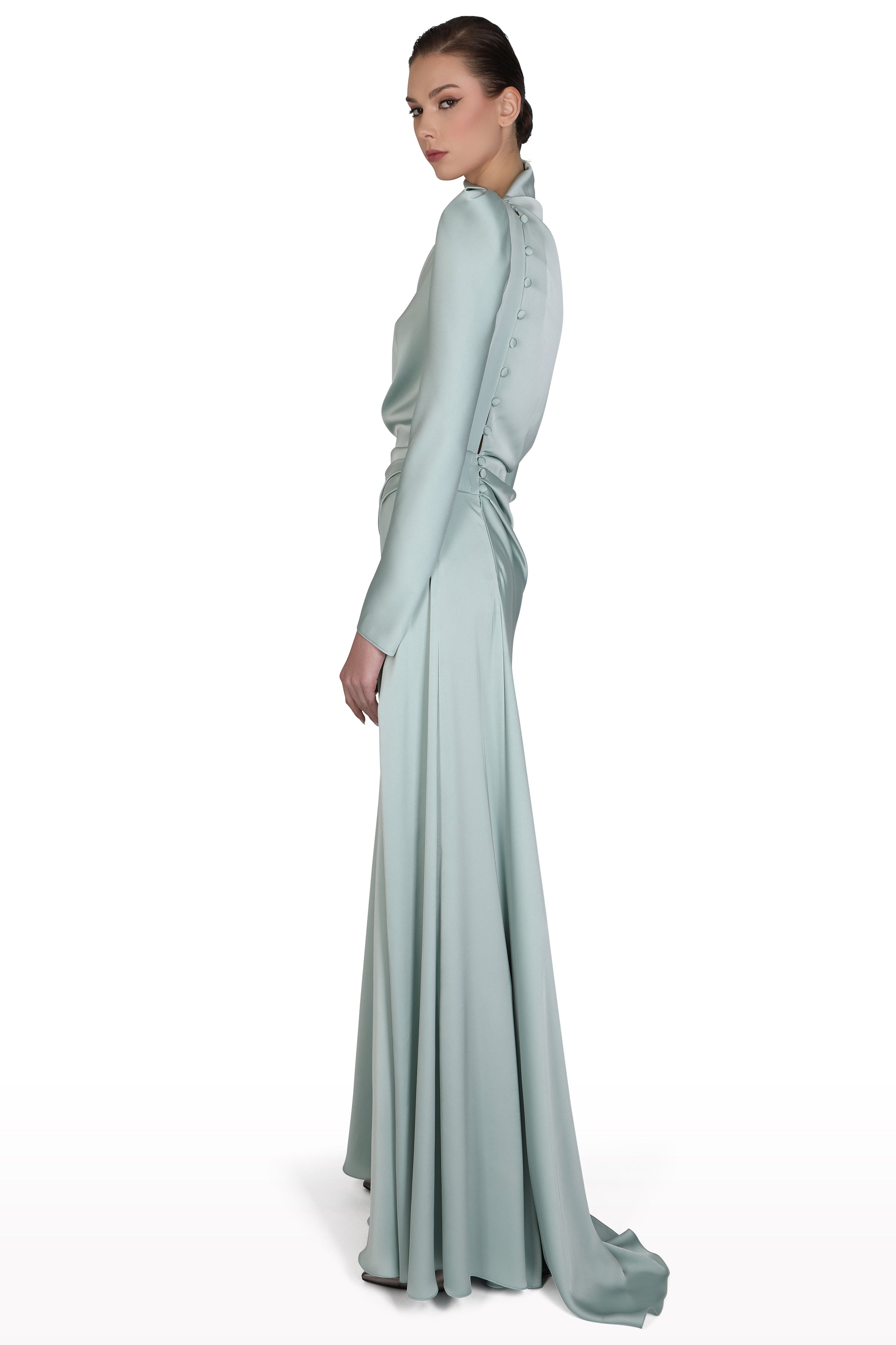 High-Neck Satin Gown