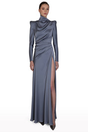 High-Neck Satin Gown