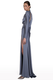 High-Neck Satin Gown