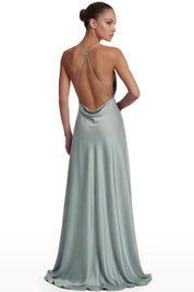 Satin Draped Dress with High Slit