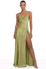 Satin Draped Dress with High Slit