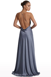 Satin Draped Dress with High Slit