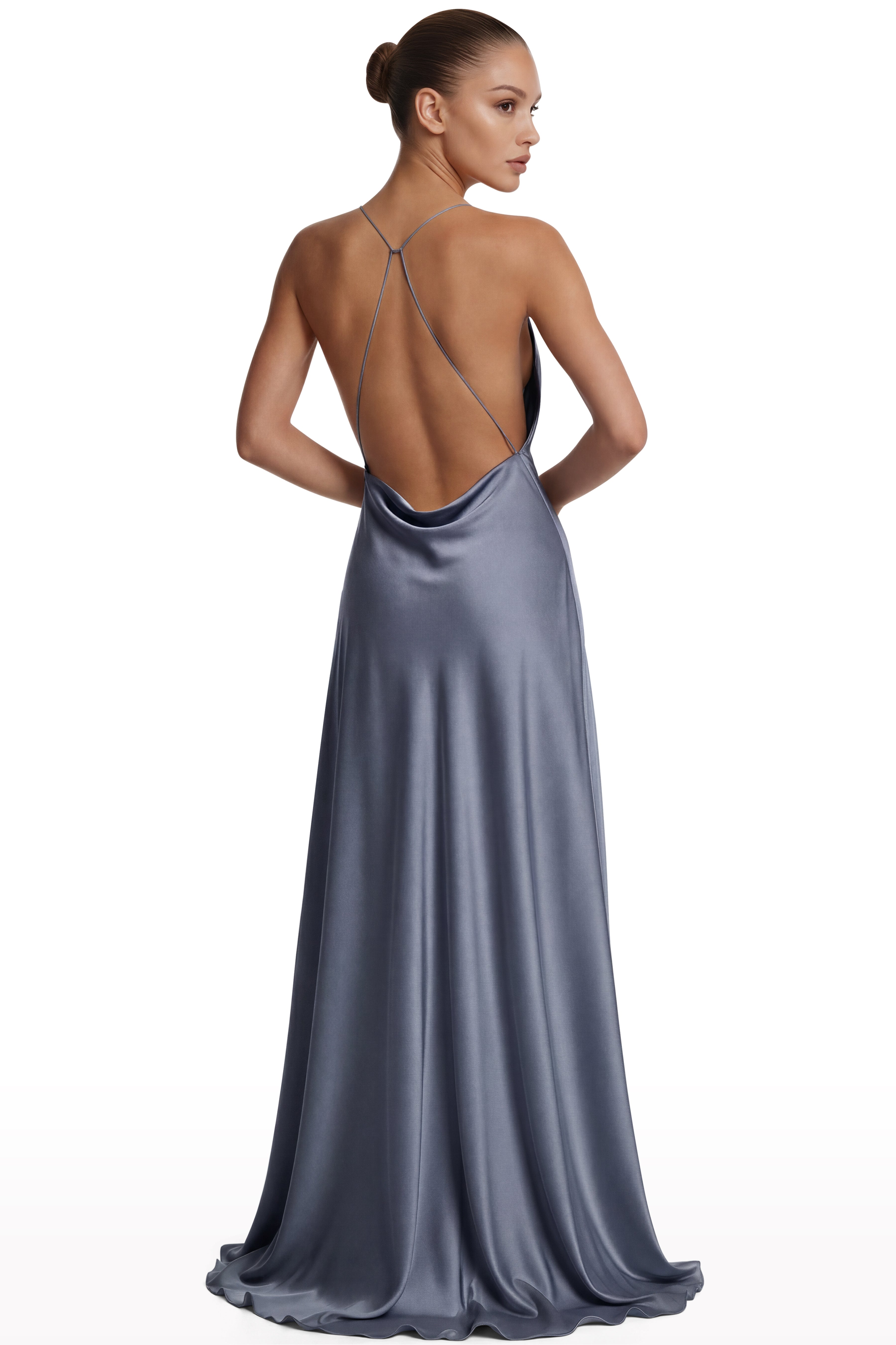 Satin Draped Dress with High Slit