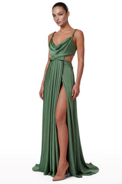 Draped Cut-Out Dress with Double Slit