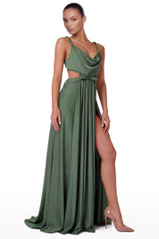 Draped Cut-Out Dress with Double Slit