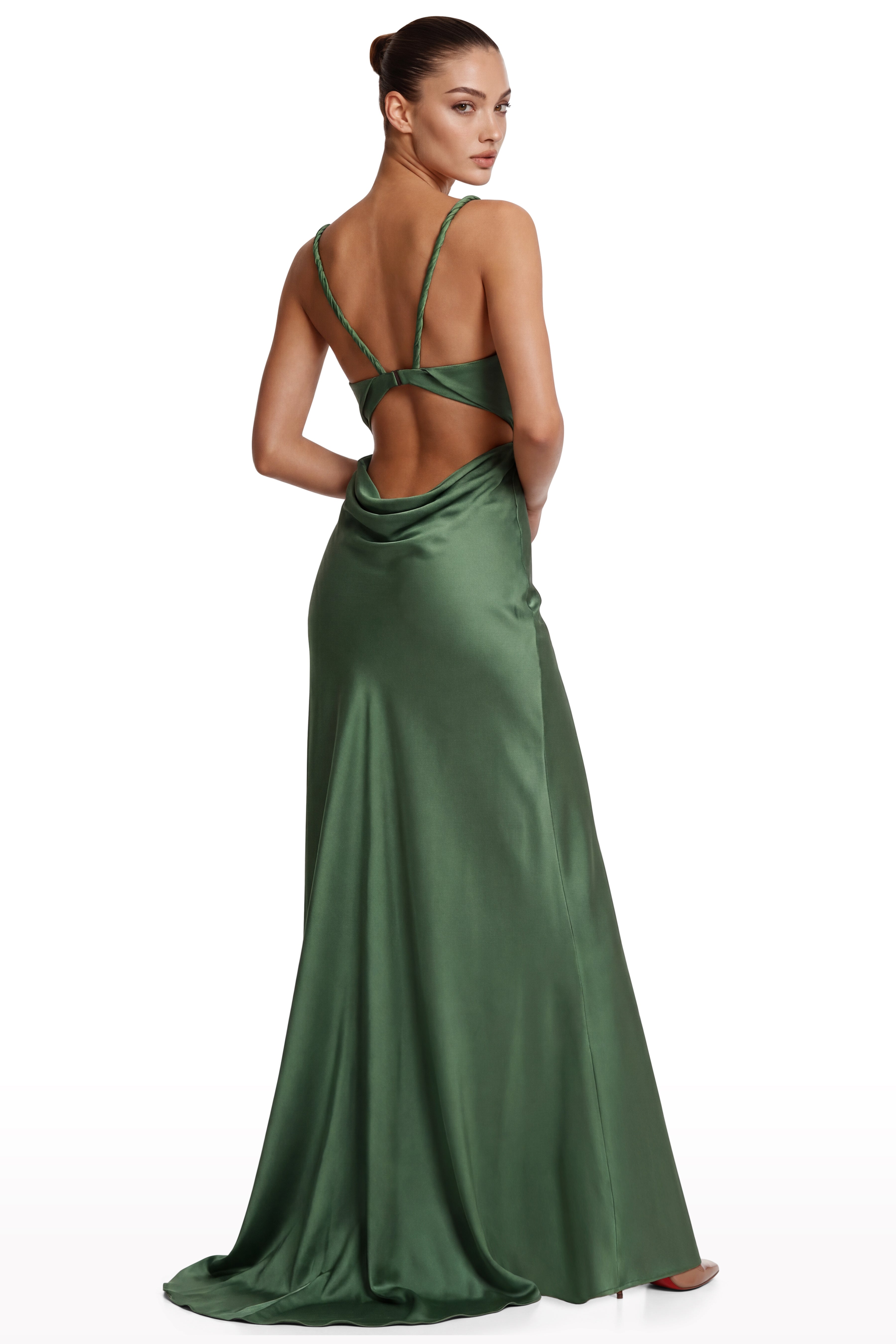 Draped Cut-Out Bow Dress Green / 42 Draped Cut-Out Bow Dress Green / 42