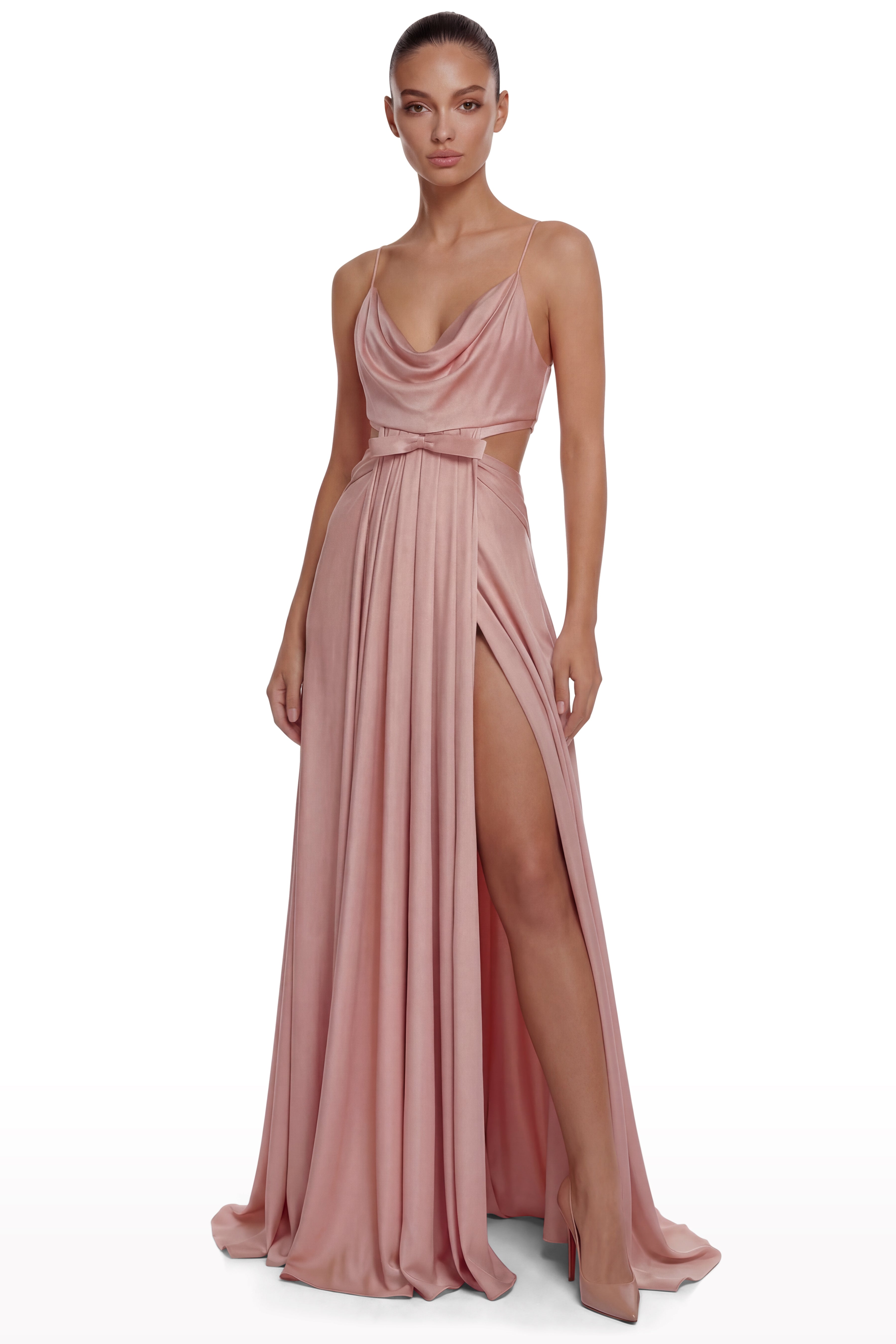 Draped Cut-Out Dress with Double Slit
