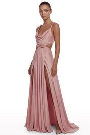 Draped Cut-Out Dress with Double Slit