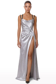 Chain Strap Satin Draped Dress