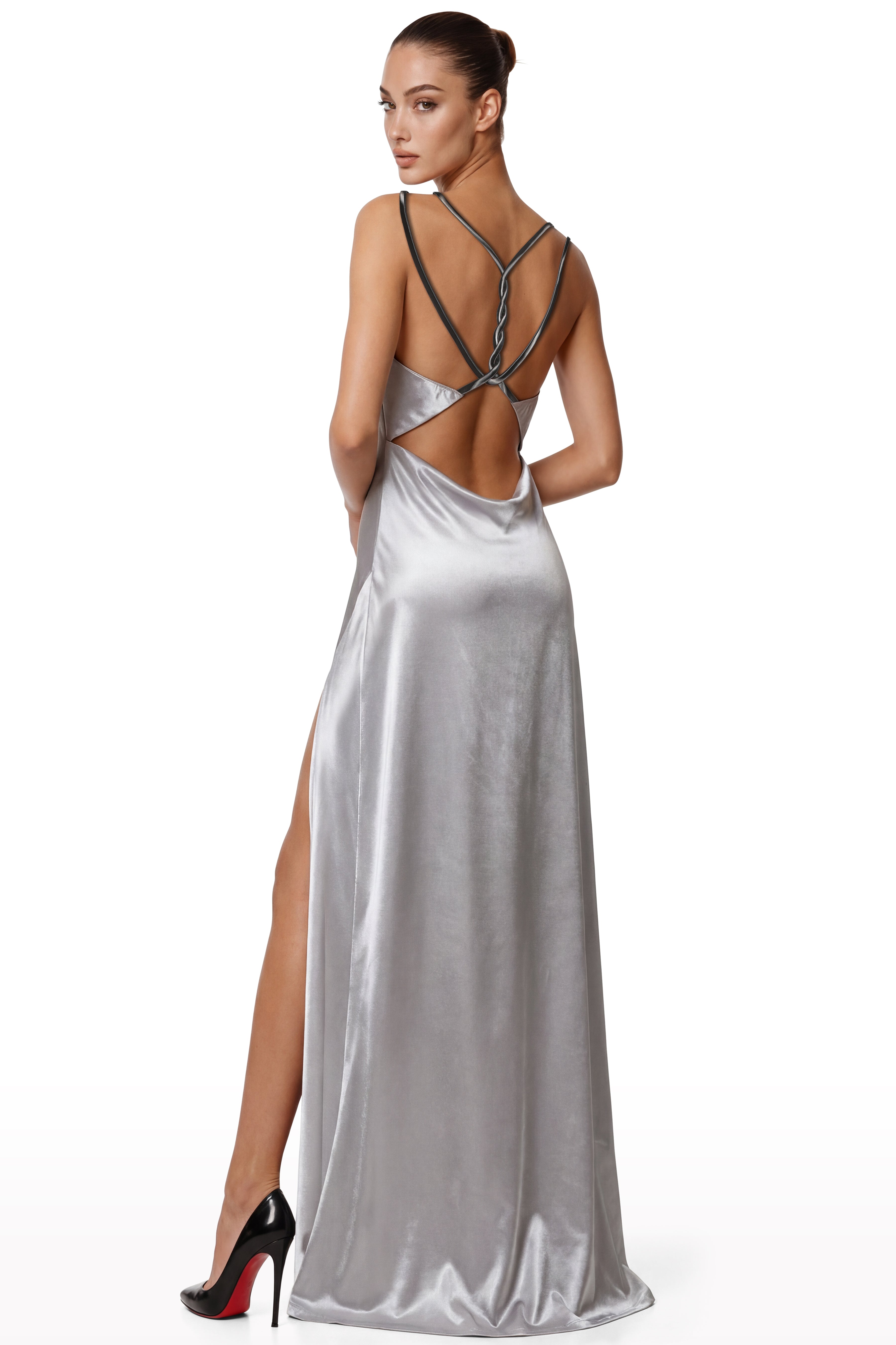Chain Strap Satin Draped Dress