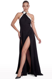 Halter Dress with Pearl Detail