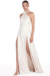 Halter Dress with Pearl Detail