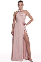 Halter Dress with Pearl Detail