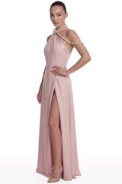 Halter Dress with Pearl Detail