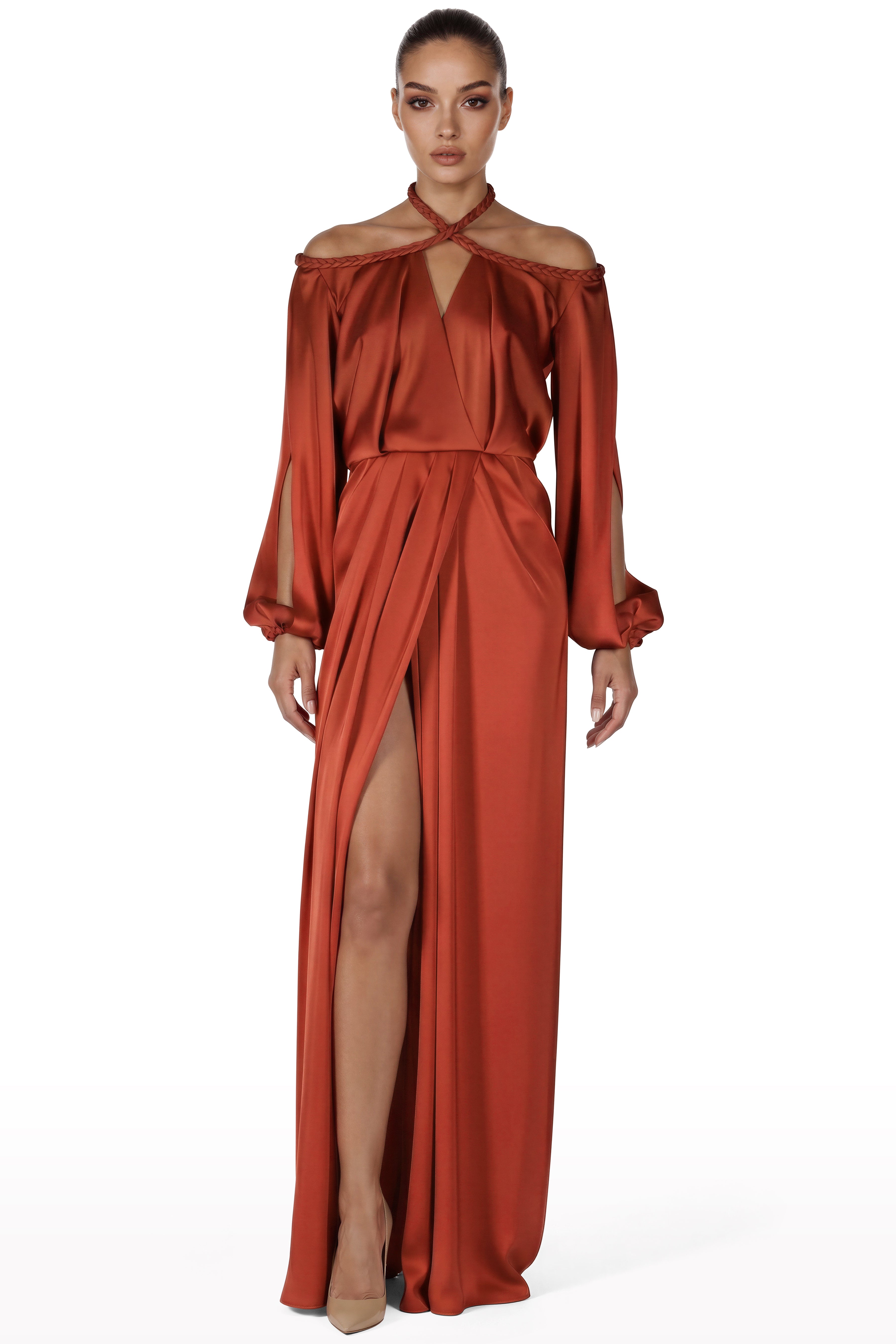 Braided Halter Draped Dress