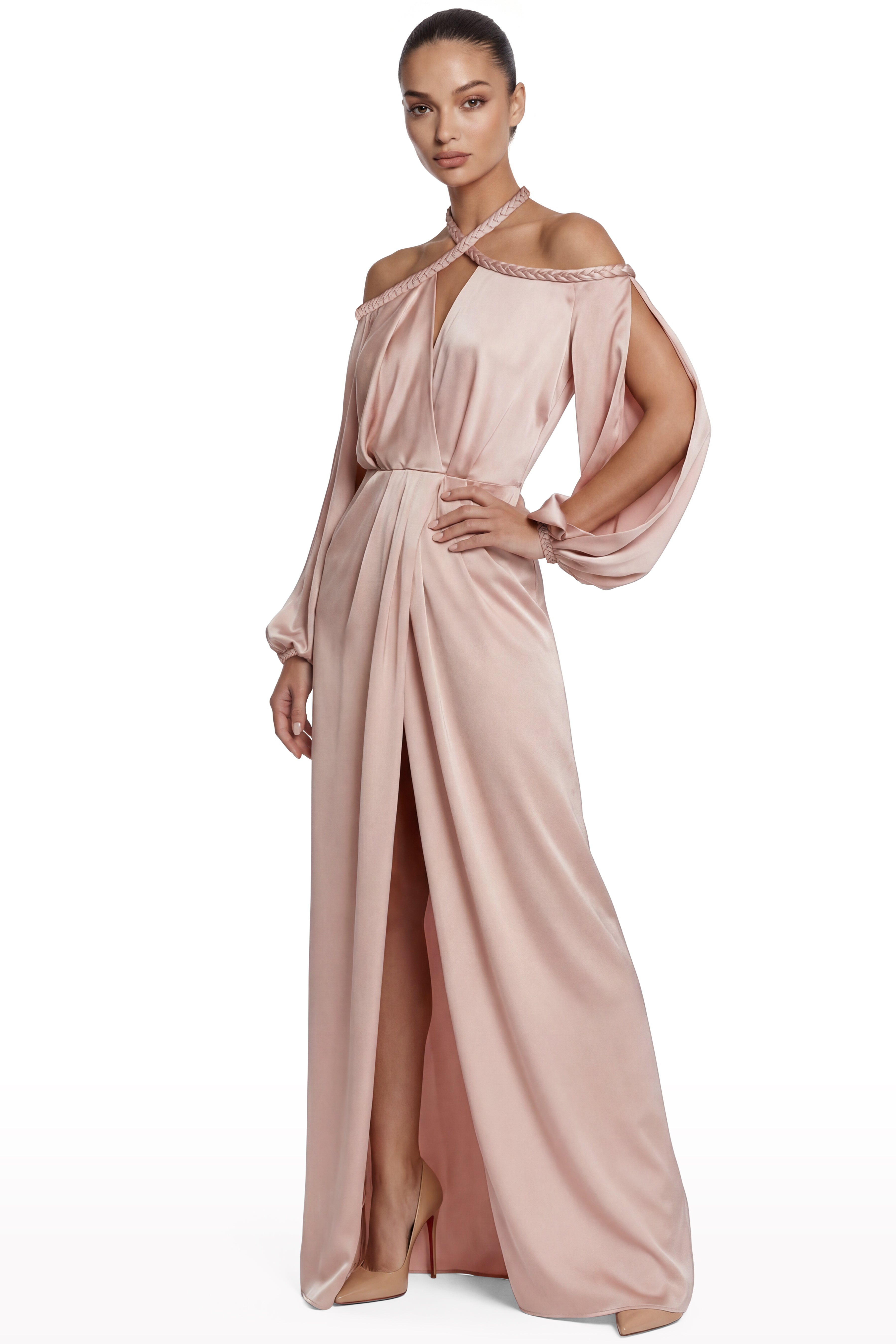 Braided Halter Draped Dress