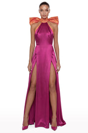 Bow Satin Halter Dress