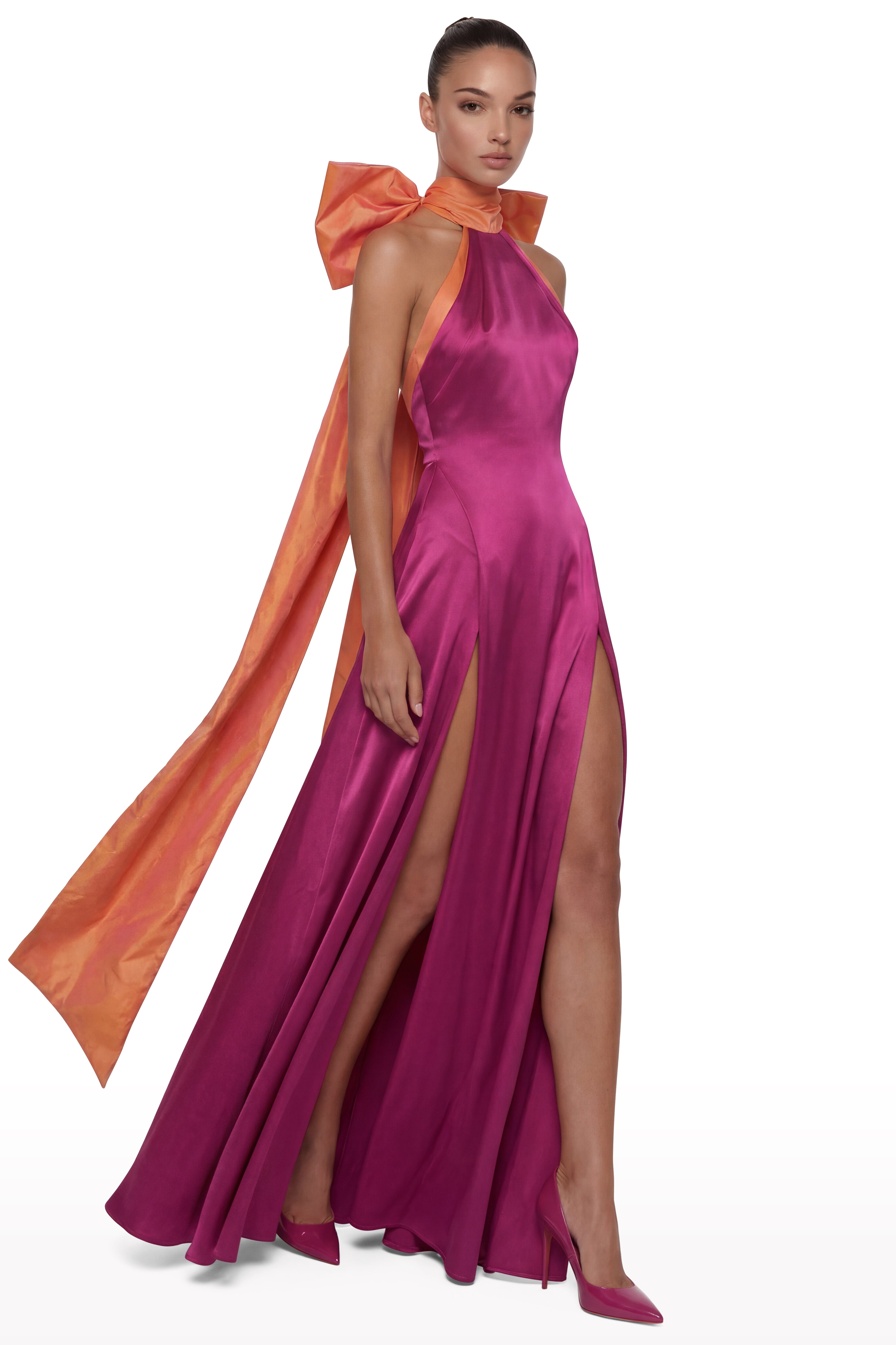 Bow Satin Halter Dress