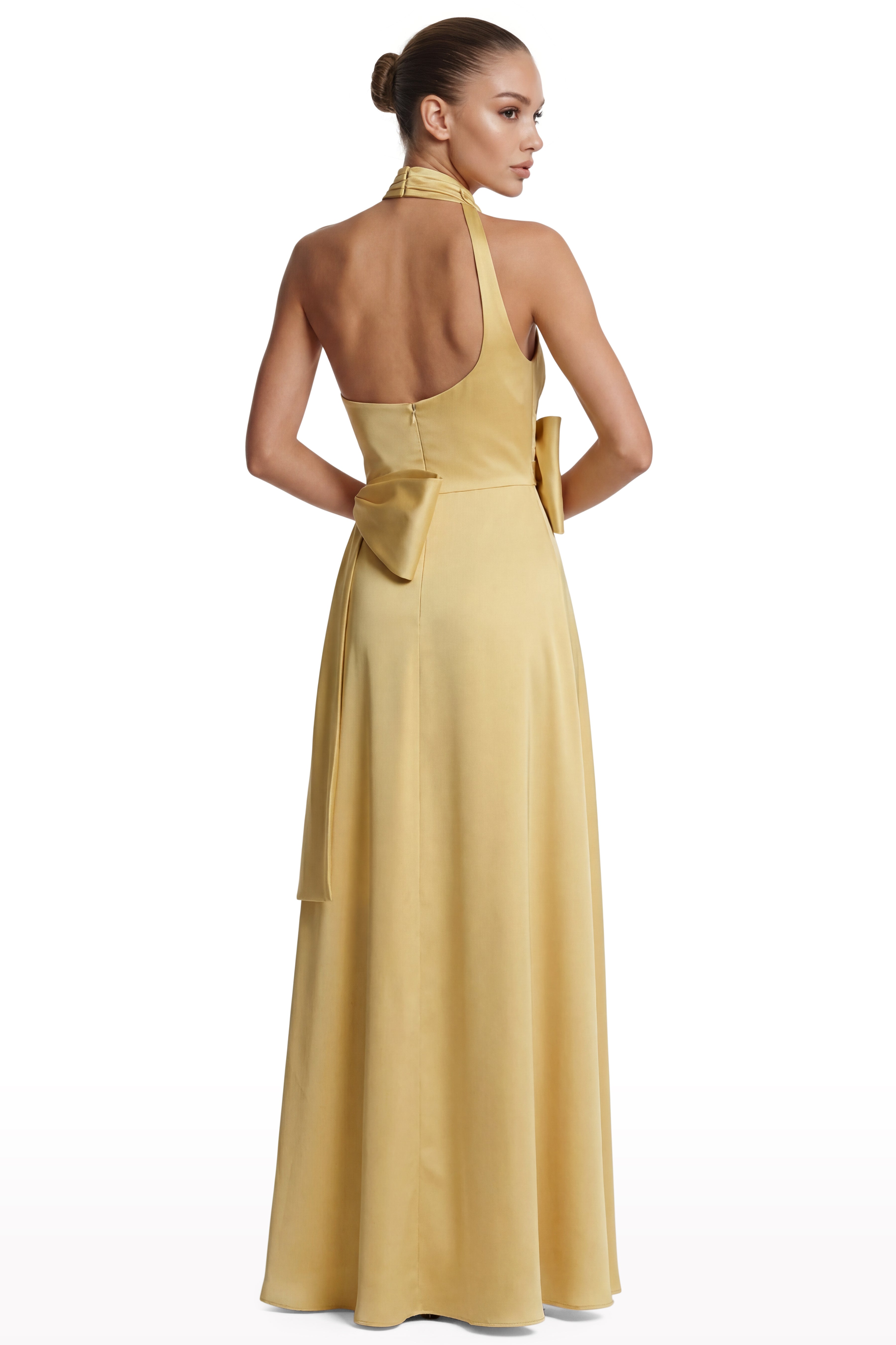 Halter Neck Satin Bow Dress Nude / 40
