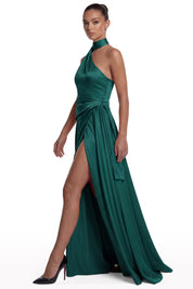Halter Neck Satin Bow Dress