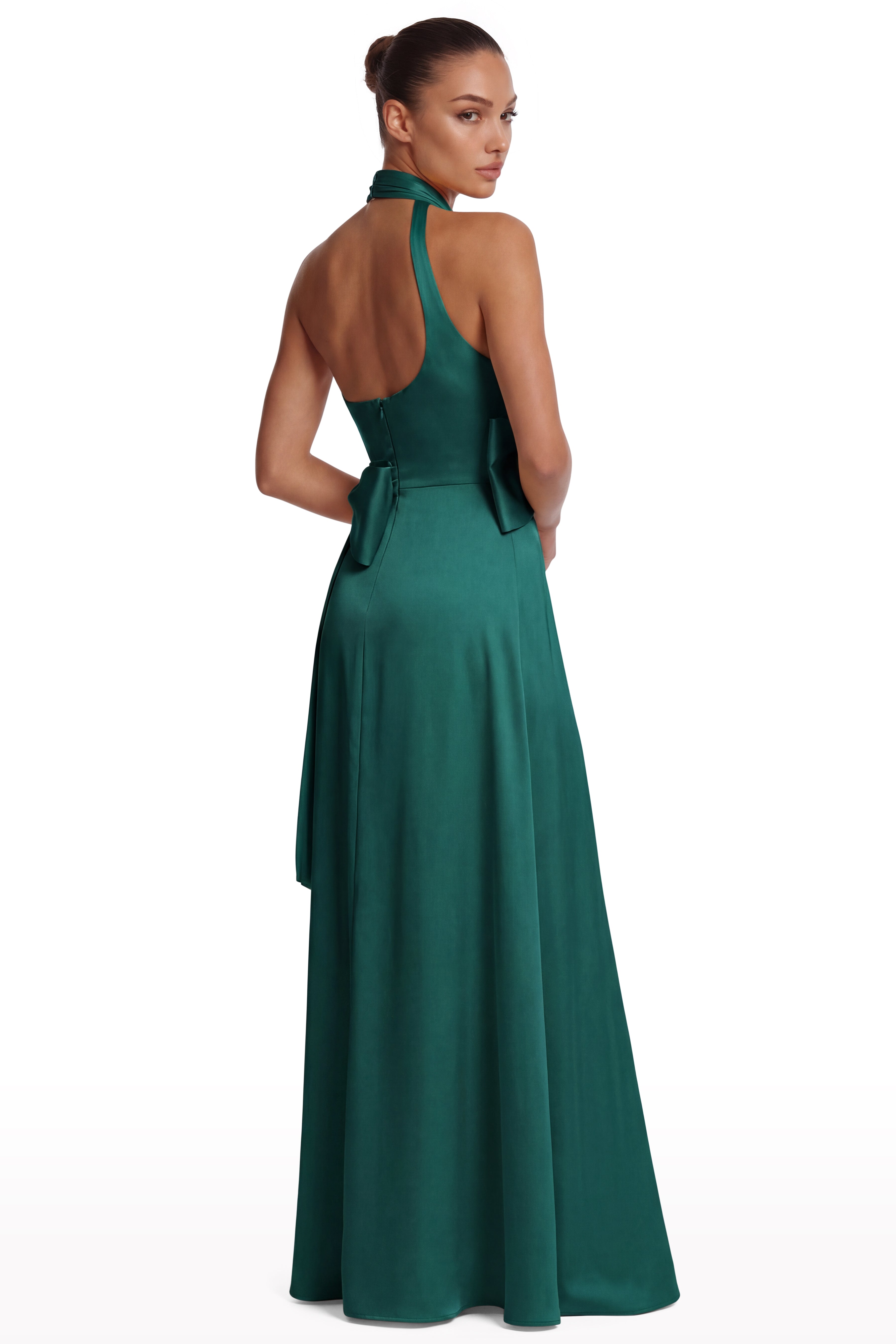 Halter Neck Satin Bow Dress