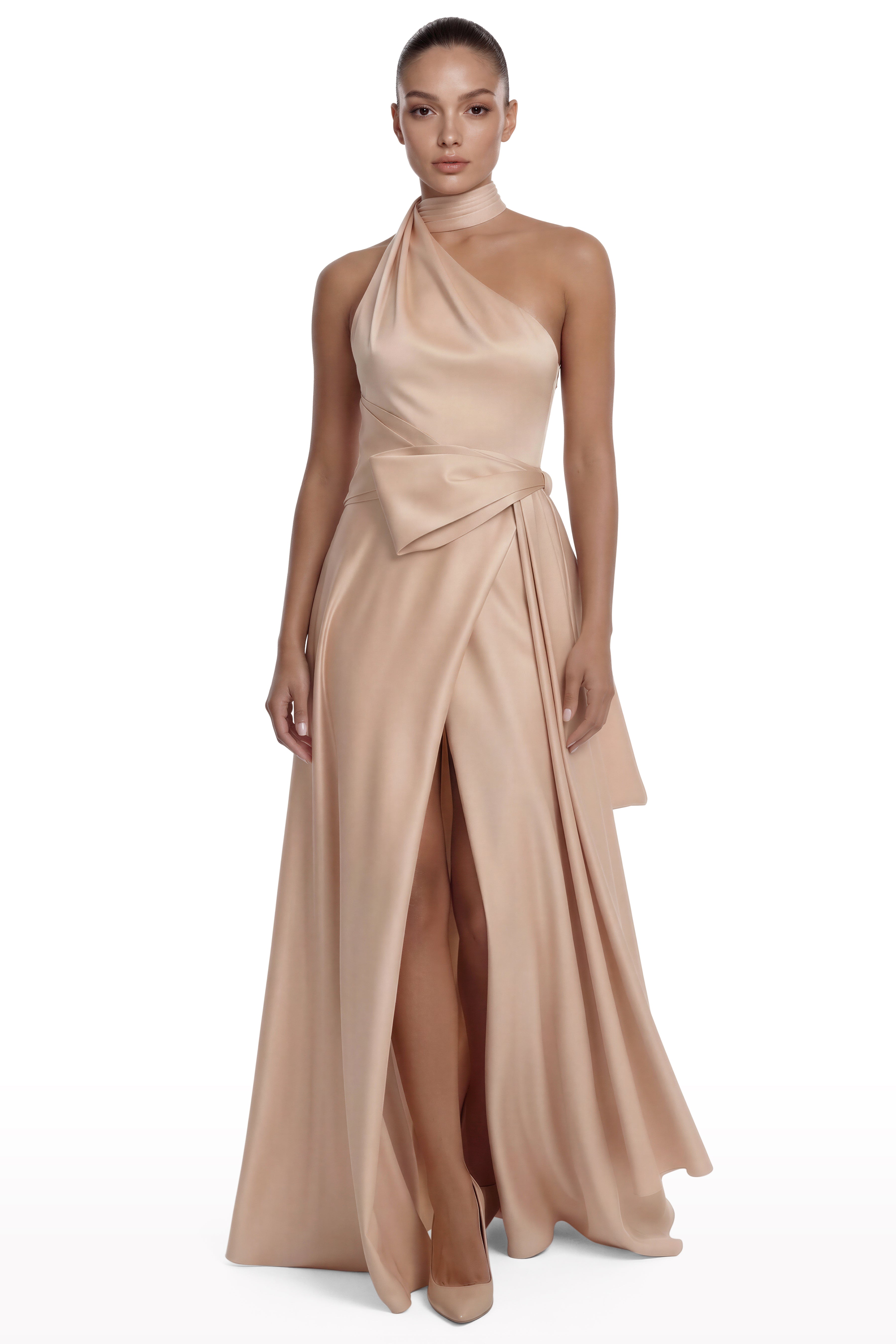 Halter Neck Satin Bow Dress