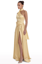 Halter Neck Satin Bow Dress