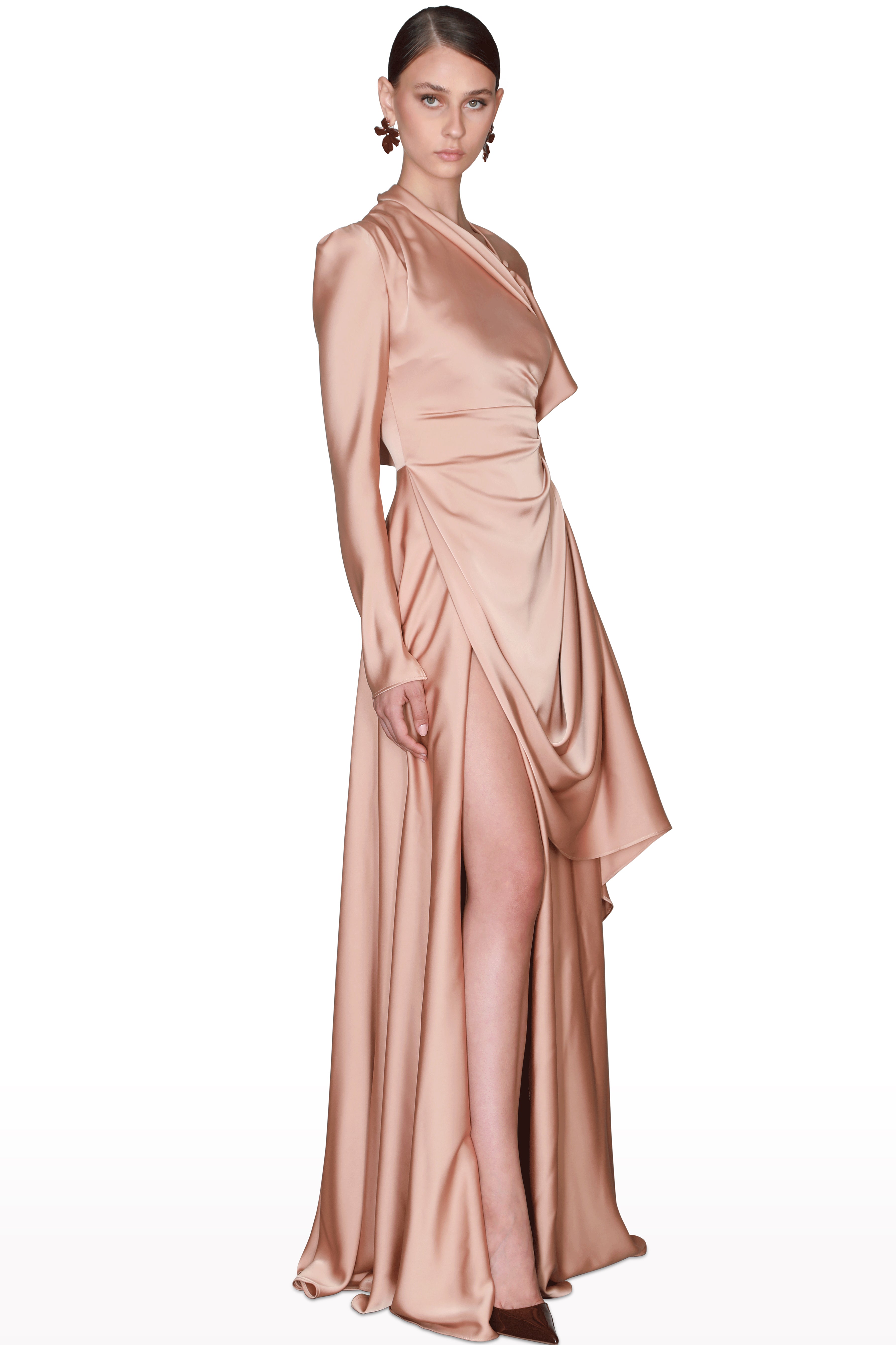 Draped Asymmetric Long Dress