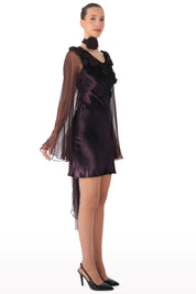 Floral-Embellished Dress with Sheer Sleeves